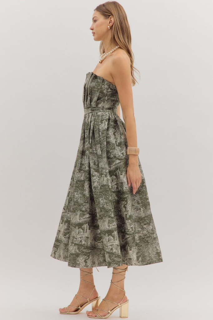Annabell strapless dress in olive