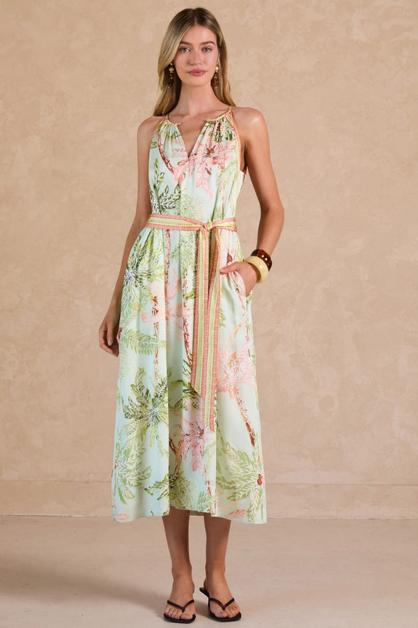 midi dress silhouette Donna Karan Women's Sleeveless Midi Fit And Flare Dress in Natural Combo